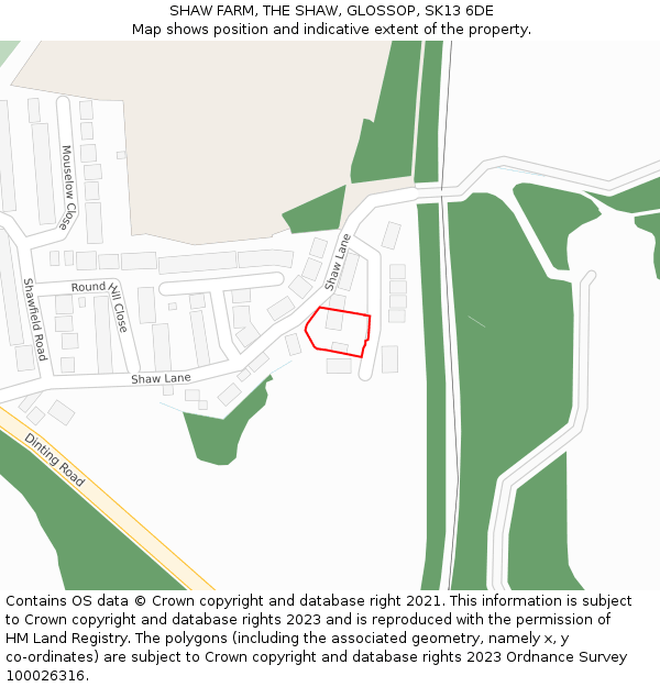 SHAW FARM, THE SHAW, GLOSSOP, SK13 6DE: Location map and indicative extent of plot