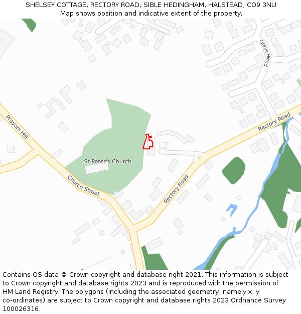 SHELSEY COTTAGE, RECTORY ROAD, SIBLE HEDINGHAM, HALSTEAD, CO9 3NU: Location map and indicative extent of plot
