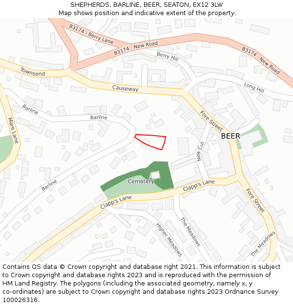 SHEPHERDS, BARLINE, BEER, SEATON, EX12 3LW: Location map and indicative extent of plot