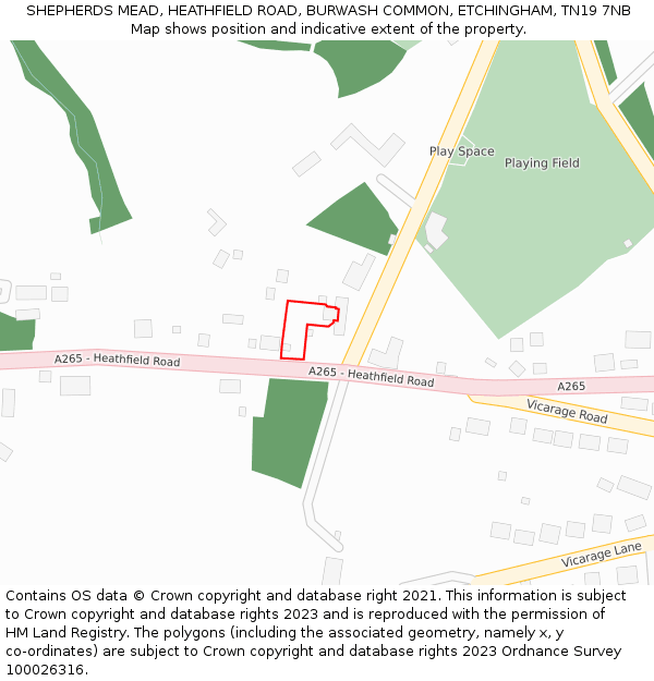 SHEPHERDS MEAD, HEATHFIELD ROAD, BURWASH COMMON, ETCHINGHAM, TN19 7NB: Location map and indicative extent of plot