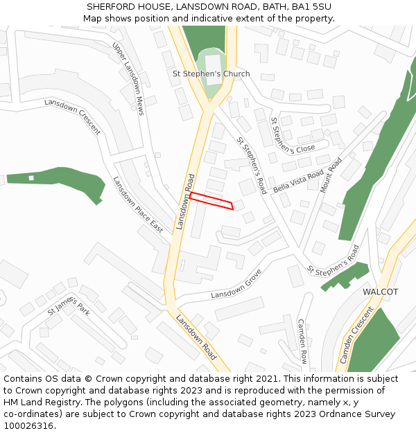 SHERFORD HOUSE, LANSDOWN ROAD, BATH, BA1 5SU: Location map and indicative extent of plot