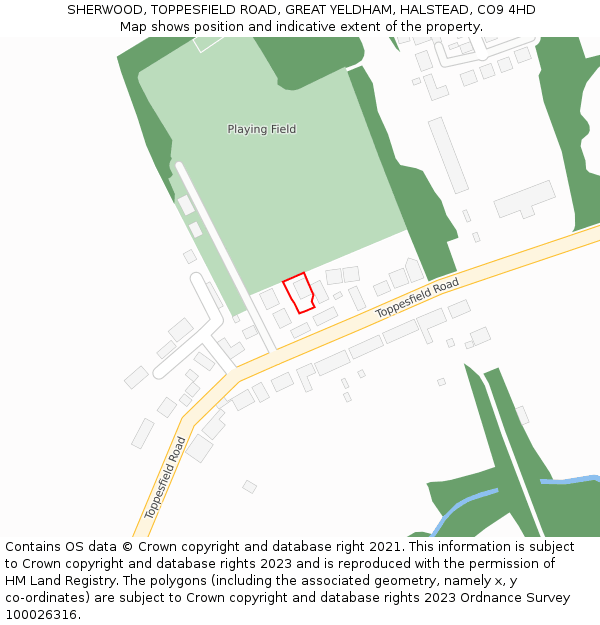 SHERWOOD, TOPPESFIELD ROAD, GREAT YELDHAM, HALSTEAD, CO9 4HD: Location map and indicative extent of plot