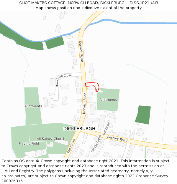 SHOE MAKERS COTTAGE, NORWICH ROAD, DICKLEBURGH, DISS, IP21 4NR: Location map and indicative extent of plot