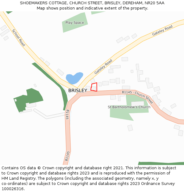 SHOEMAKERS COTTAGE, CHURCH STREET, BRISLEY, DEREHAM, NR20 5AA: Location map and indicative extent of plot