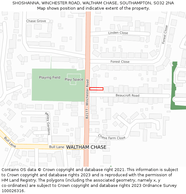 SHOSHANNA, WINCHESTER ROAD, WALTHAM CHASE, SOUTHAMPTON, SO32 2NA: Location map and indicative extent of plot