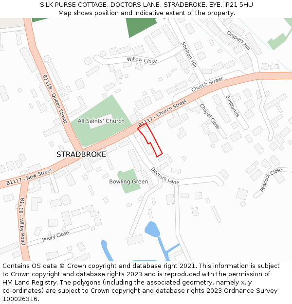 SILK PURSE COTTAGE, DOCTORS LANE, STRADBROKE, EYE, IP21 5HU: Location map and indicative extent of plot