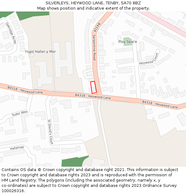 SILVERLEYS, HEYWOOD LANE, TENBY, SA70 8BZ: Location map and indicative extent of plot