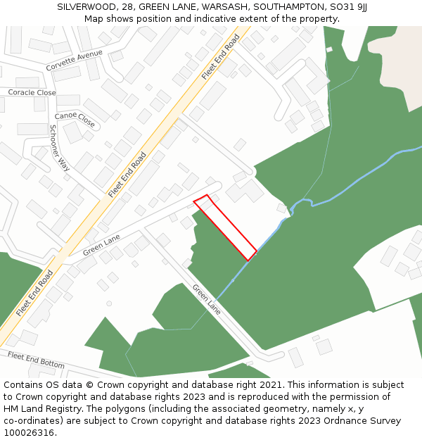 SILVERWOOD, 28, GREEN LANE, WARSASH, SOUTHAMPTON, SO31 9JJ: Location map and indicative extent of plot