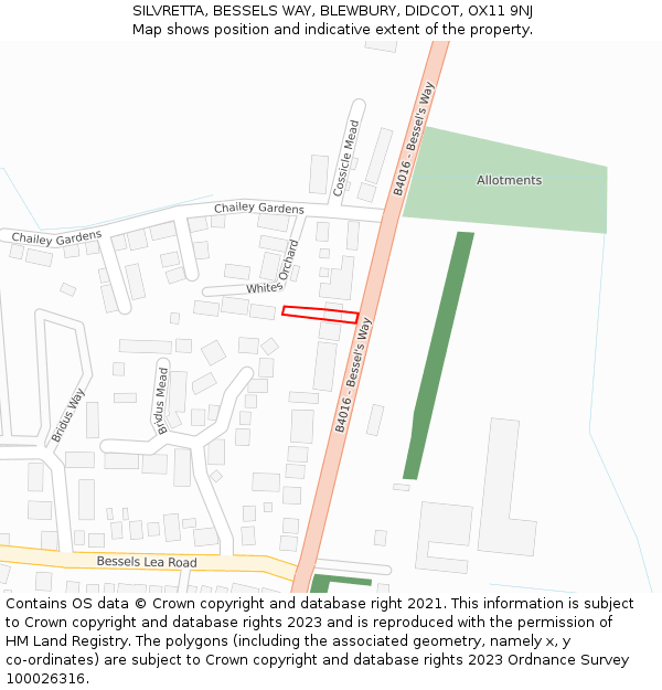 SILVRETTA, BESSELS WAY, BLEWBURY, DIDCOT, OX11 9NJ: Location map and indicative extent of plot