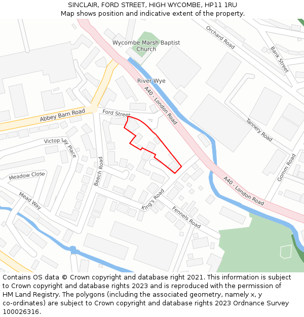 SINCLAIR, FORD STREET, HIGH WYCOMBE, HP11 1RU: Location map and indicative extent of plot