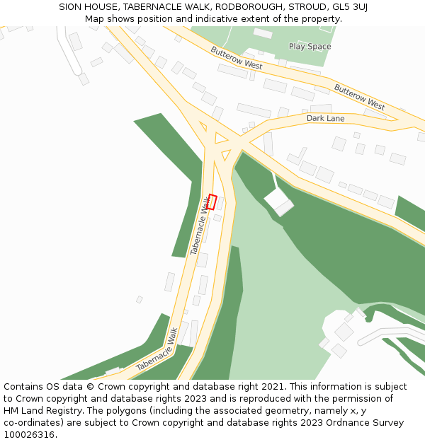 SION HOUSE, TABERNACLE WALK, RODBOROUGH, STROUD, GL5 3UJ: Location map and indicative extent of plot