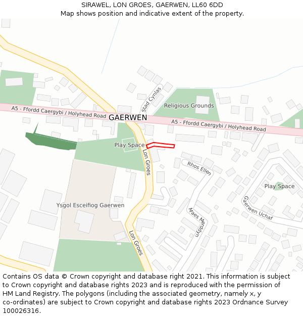 SIRAWEL, LON GROES, GAERWEN, LL60 6DD: Location map and indicative extent of plot