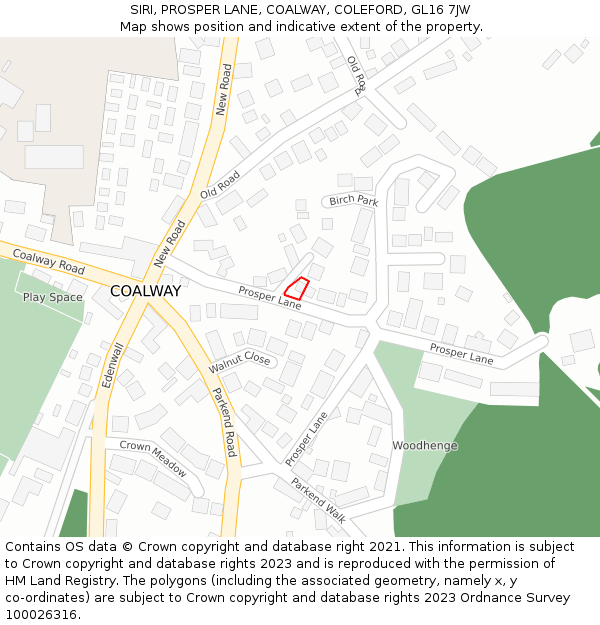 SIRI, PROSPER LANE, COALWAY, COLEFORD, GL16 7JW: Location map and indicative extent of plot