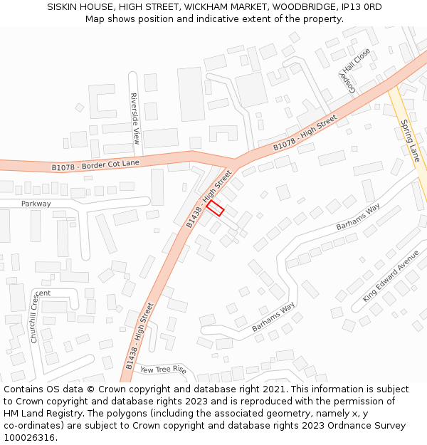 SISKIN HOUSE, HIGH STREET, WICKHAM MARKET, WOODBRIDGE, IP13 0RD: Location map and indicative extent of plot