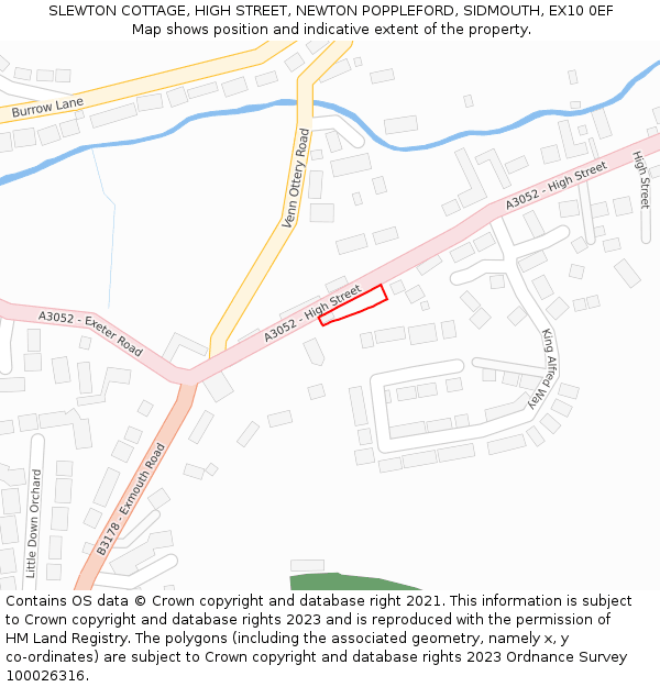 SLEWTON COTTAGE, HIGH STREET, NEWTON POPPLEFORD, SIDMOUTH, EX10 0EF: Location map and indicative extent of plot