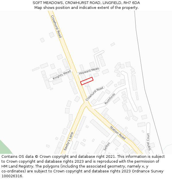 SOFT MEADOWS, CROWHURST ROAD, LINGFIELD, RH7 6DA: Location map and indicative extent of plot