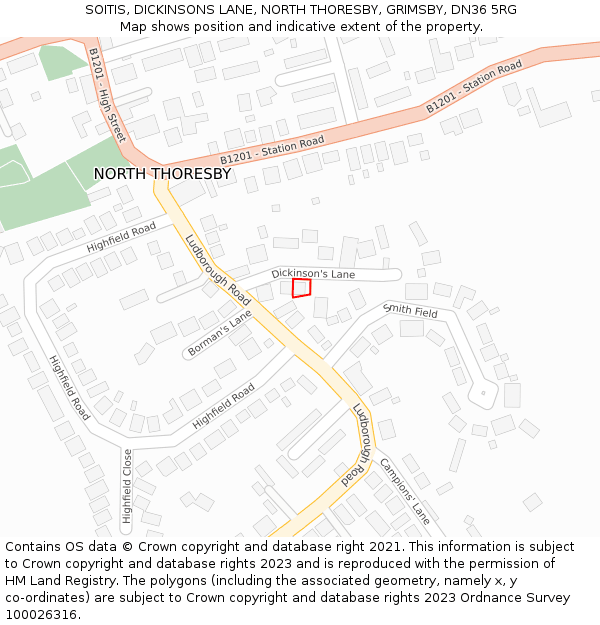 SOITIS, DICKINSONS LANE, NORTH THORESBY, GRIMSBY, DN36 5RG: Location map and indicative extent of plot