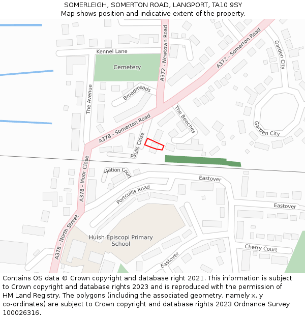 SOMERLEIGH, SOMERTON ROAD, LANGPORT, TA10 9SY: Location map and indicative extent of plot