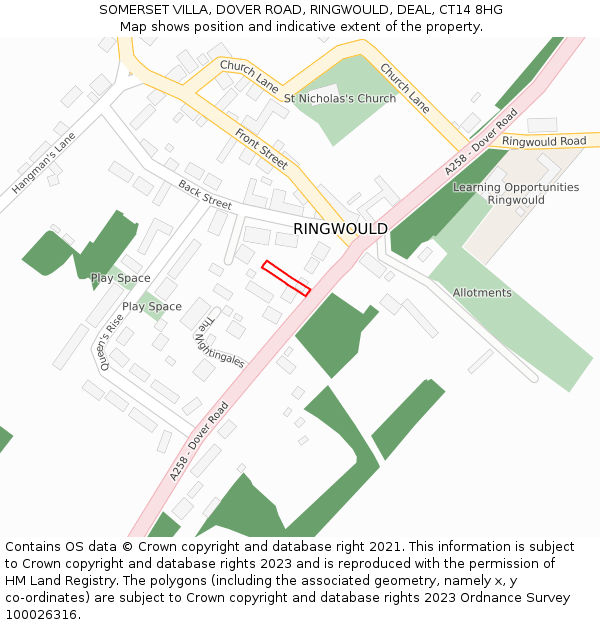 SOMERSET VILLA, DOVER ROAD, RINGWOULD, DEAL, CT14 8HG: Location map and indicative extent of plot