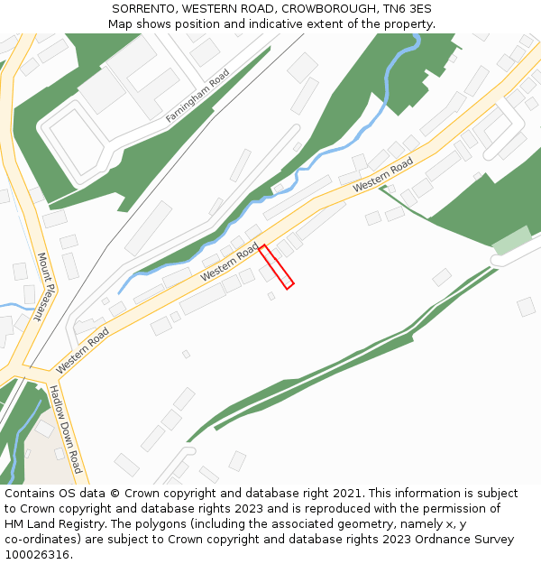 SORRENTO, WESTERN ROAD, CROWBOROUGH, TN6 3ES: Location map and indicative extent of plot