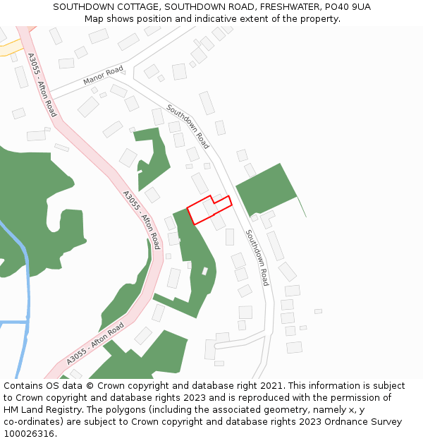 SOUTHDOWN COTTAGE, SOUTHDOWN ROAD, FRESHWATER, PO40 9UA: Location map and indicative extent of plot