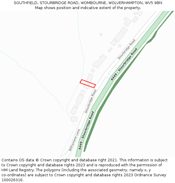 SOUTHFIELD, STOURBRIDGE ROAD, WOMBOURNE, WOLVERHAMPTON, WV5 9BN: Location map and indicative extent of plot