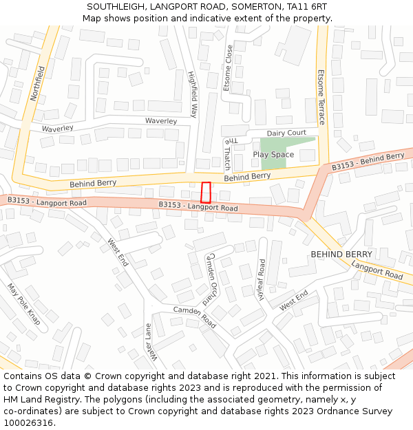 SOUTHLEIGH, LANGPORT ROAD, SOMERTON, TA11 6RT: Location map and indicative extent of plot