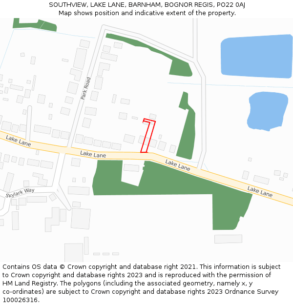 SOUTHVIEW, LAKE LANE, BARNHAM, BOGNOR REGIS, PO22 0AJ: Location map and indicative extent of plot