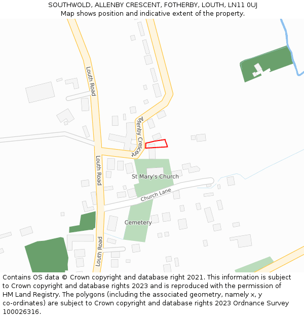 SOUTHWOLD, ALLENBY CRESCENT, FOTHERBY, LOUTH, LN11 0UJ: Location map and indicative extent of plot