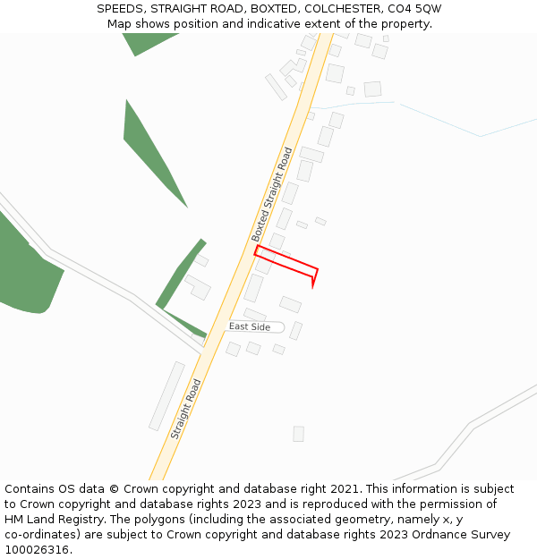 SPEEDS, STRAIGHT ROAD, BOXTED, COLCHESTER, CO4 5QW: Location map and indicative extent of plot