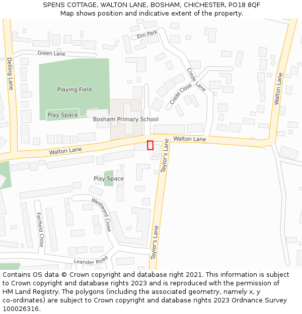 SPENS COTTAGE, WALTON LANE, BOSHAM, CHICHESTER, PO18 8QF: Location map and indicative extent of plot