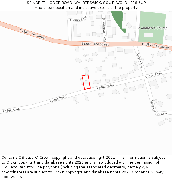 SPINDRIFT, LODGE ROAD, WALBERSWICK, SOUTHWOLD, IP18 6UP: Location map and indicative extent of plot