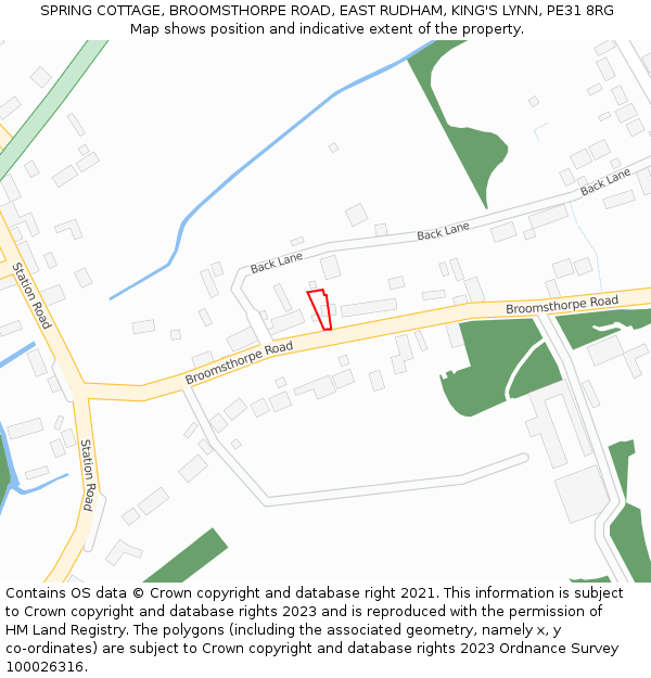 SPRING COTTAGE, BROOMSTHORPE ROAD, EAST RUDHAM, KING'S LYNN, PE31 8RG: Location map and indicative extent of plot