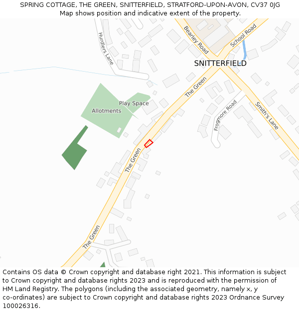 SPRING COTTAGE, THE GREEN, SNITTERFIELD, STRATFORD-UPON-AVON, CV37 0JG: Location map and indicative extent of plot