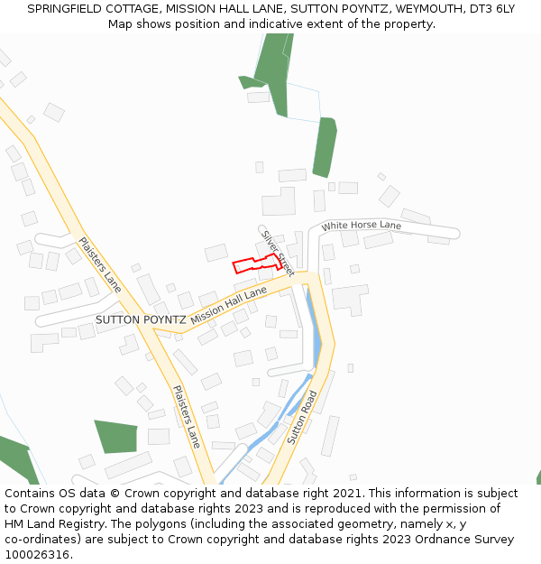 SPRINGFIELD COTTAGE, MISSION HALL LANE, SUTTON POYNTZ, WEYMOUTH, DT3 6LY: Location map and indicative extent of plot