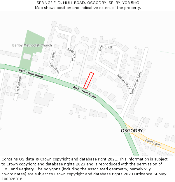 SPRINGFIELD, HULL ROAD, OSGODBY, SELBY, YO8 5HG: Location map and indicative extent of plot