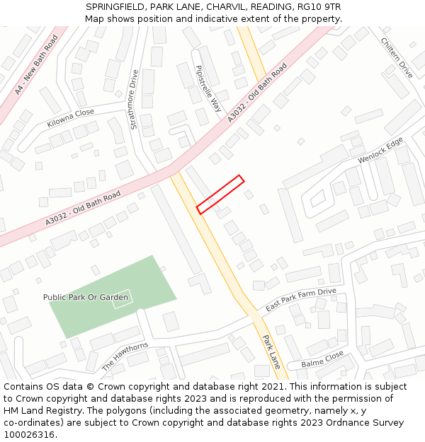 SPRINGFIELD, PARK LANE, CHARVIL, READING, RG10 9TR: Location map and indicative extent of plot