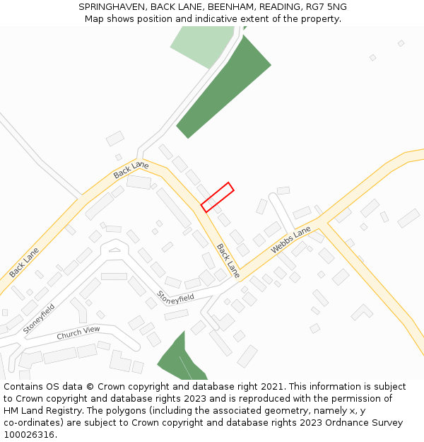 SPRINGHAVEN, BACK LANE, BEENHAM, READING, RG7 5NG: Location map and indicative extent of plot