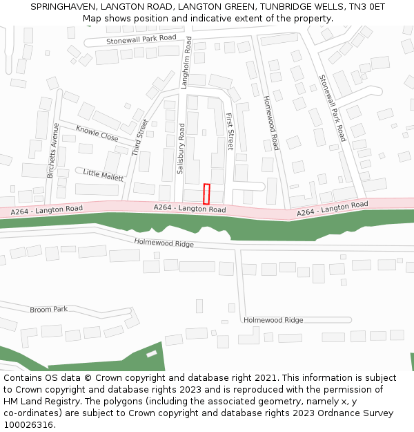 SPRINGHAVEN, LANGTON ROAD, LANGTON GREEN, TUNBRIDGE WELLS, TN3 0ET: Location map and indicative extent of plot