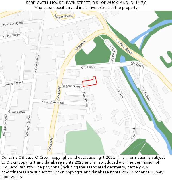 SPRINGWELL HOUSE, PARK STREET, BISHOP AUCKLAND, DL14 7JS: Location map and indicative extent of plot