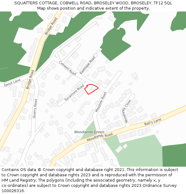 SQUATTERS COTTAGE, COBWELL ROAD, BROSELEY WOOD, BROSELEY, TF12 5QL: Location map and indicative extent of plot