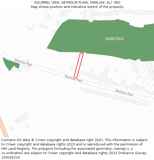 SQUIRREL VIEW, SEYMOUR PLAIN, MARLOW, SL7 3BZ: Location map and indicative extent of plot