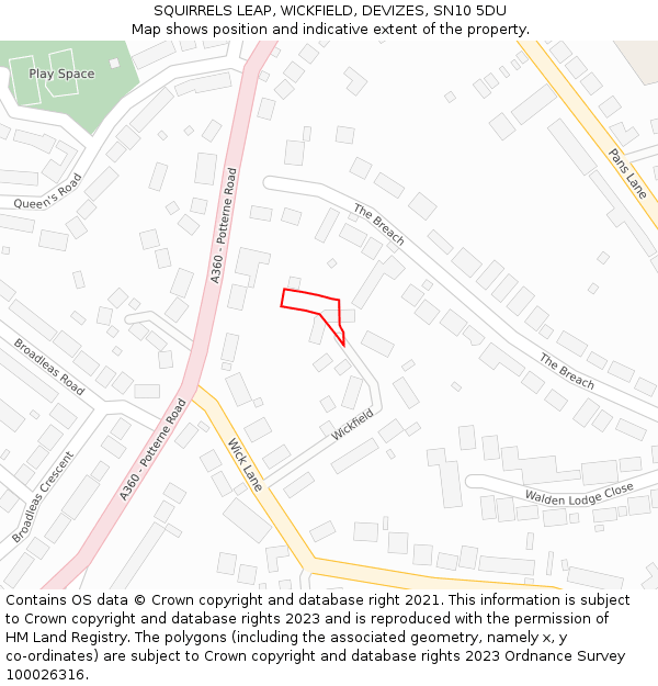 SQUIRRELS LEAP, WICKFIELD, DEVIZES, SN10 5DU: Location map and indicative extent of plot