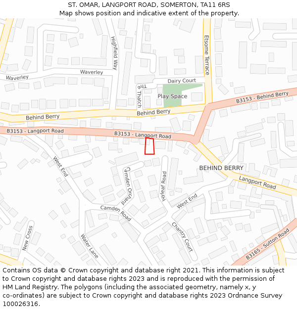 ST. OMAR, LANGPORT ROAD, SOMERTON, TA11 6RS: Location map and indicative extent of plot