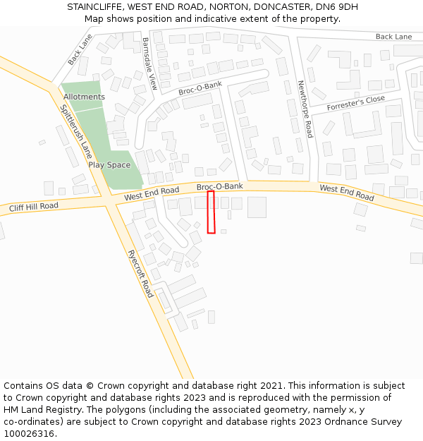 STAINCLIFFE, WEST END ROAD, NORTON, DONCASTER, DN6 9DH: Location map and indicative extent of plot