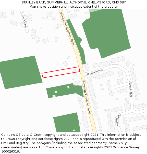 STANLEY BANK, SUMMERHILL, ALTHORNE, CHELMSFORD, CM3 6BY: Location map and indicative extent of plot