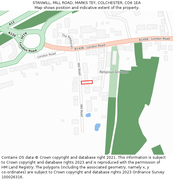 STANWILL, MILL ROAD, MARKS TEY, COLCHESTER, CO6 1EA: Location map and indicative extent of plot