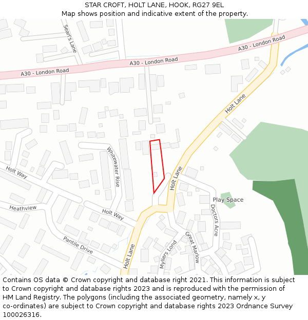 STAR CROFT, HOLT LANE, HOOK, RG27 9EL: Location map and indicative extent of plot