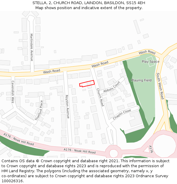 STELLA, 2, CHURCH ROAD, LAINDON, BASILDON, SS15 4EH: Location map and indicative extent of plot