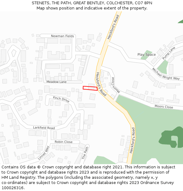 STENETS, THE PATH, GREAT BENTLEY, COLCHESTER, CO7 8PN: Location map and indicative extent of plot